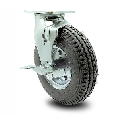 Service Caster 8 Inch Gray Pneumatic Wheel Swivel Caster with Brake and Bolt Swivel Lock SCC SCC-100S280-PNB-GRY-TLB-BSL